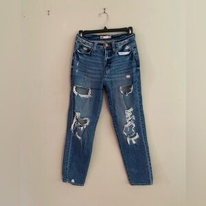 Blue ripped straight leg jeans size 24W